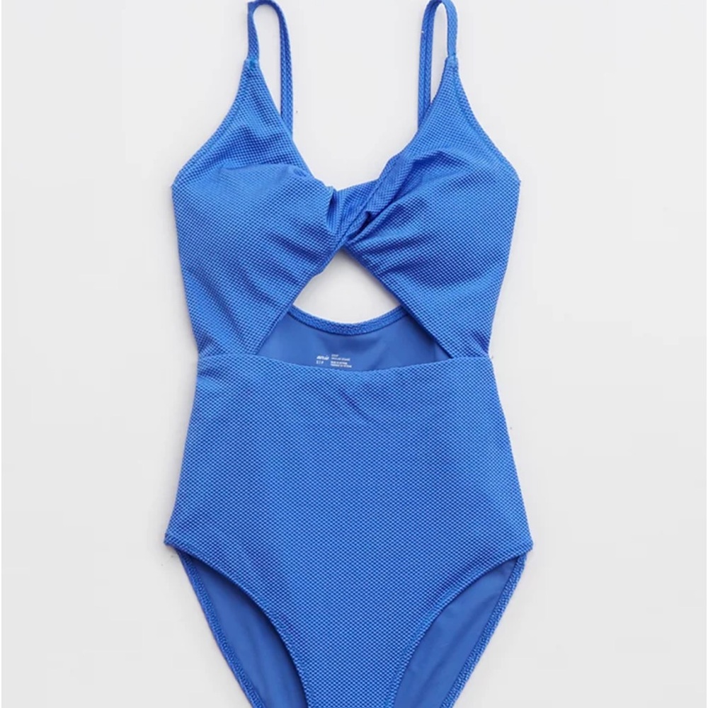 Aerie Shine Pique Twist Scoop One Piece Swimsuit